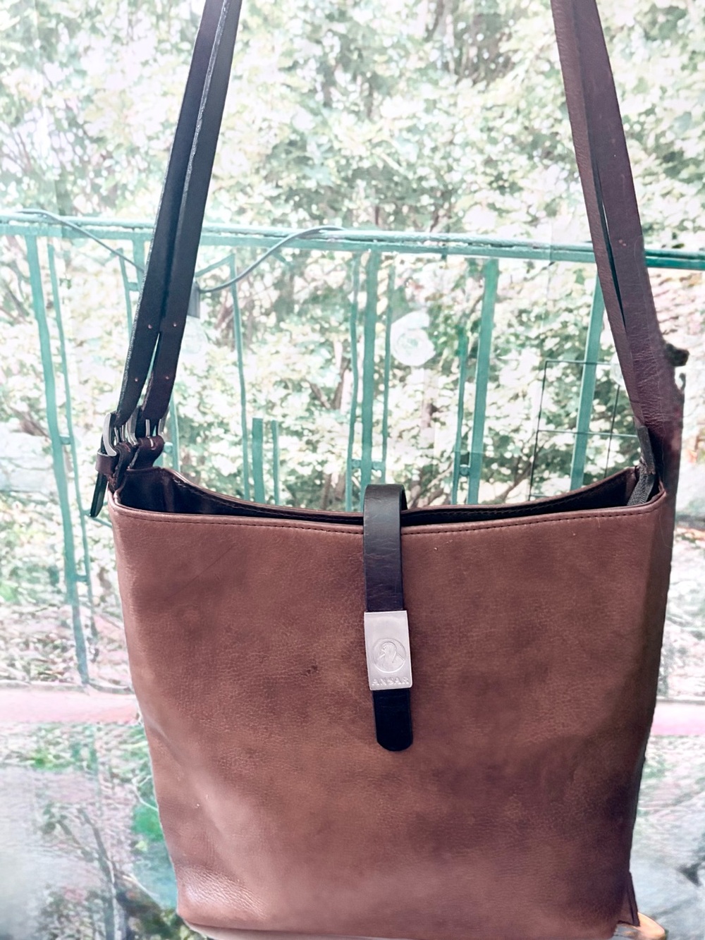 Women's Brown Leather Shoulder Bag with Strap Accent